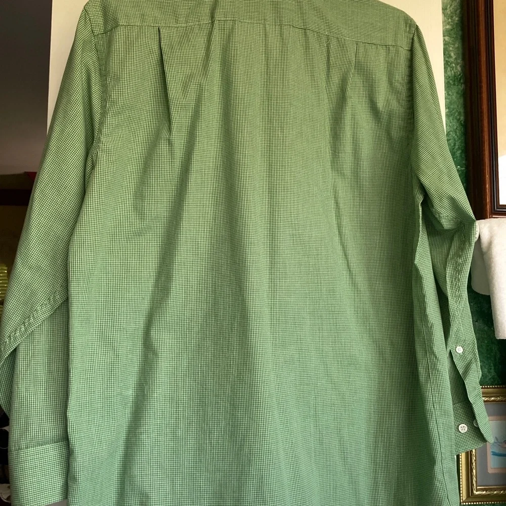 CROFT & BARROW Men’s casual sz. L tiny yel-gr checks on wh. Wrinkle resist   $10 - Picture 3 of 4